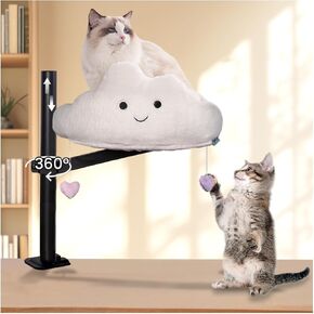 Cat Hammock Bed - Elevated Cat Desk Perch with Soft Cloud Fur, 360° Rotating & Adjustable, Supports 50 lbs, Ideal for Indoor Desk & Table Furniture