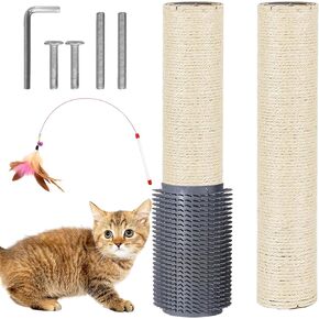 Cat Scratching Post Replacement Pole Refill 16in M8 Cats Tower Replacement Parts with Self Groomer Massager Spare Jute Kitty Tree Refurbishment Accessories for Indoor Kittens (Khaki)
