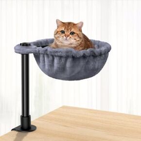 Cat Desk Bed - 360° Rotating Cat Desk Perch for Multiple Cats - Soft Fabric Desk Nest Bed - Height Adjustable Bed Desk Mount for Home Office