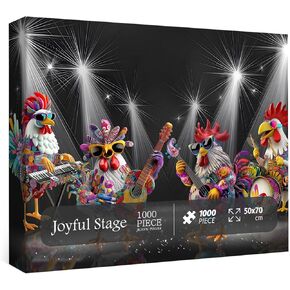 Chicken Puzzles for Adults 1000 Piece, PICKFORU Joyful Stage Jigsaw Puzzle for Adults 1000 Pieces, Funny Animal Music Rooster Puzzle, Thanksgiving Challenge Puzzle for Adults