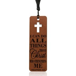 KATE POSH I can do All Things Through Christ who Strengthens me Philippians 4:13 - Engraved Rawhide Leather Bookmark, Christian & Catholic Gifts, Book Lover Gifts (Rawhide)