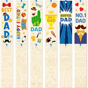 Color Your Own Father's Day Bookmarks for Kids- 36Pcs Bulk Happy Father's Day Wooden Blank Bookmarks with Tassels DIY Father's Day Art Craft Gifts from Kids for Holiday Party Goodie Fillers