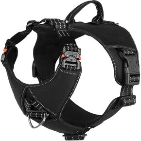 ICEFANG GN8 Quick-Moving Tactical Dog Harness with 2xMetal Buckles for Large Sized Dogs,Reflective K9 Vest,No-Pull Front Leash Clip,5-Points Adjustable Pet Harness (Black, Large (Pack of 1))