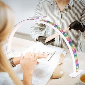 31.5 in Large Half Moon Desk LED Light, Easily Detachable & Assemblable,Nail Manicure & Eyelash Arched Desktop Lamp with Mobile Phone Holder, White Rhinestones