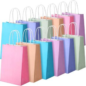 Kolldenn 24 Pcs Paper Gift Bags with Handles Kraft Paper Bags 8x6x3 Inch Multi-color Goodie Bags for Birthday Wedding Party Supplies