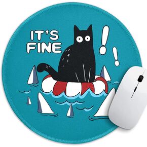Funny Office Decor Round Mouse Pad，It's Fine Mouse Pad，8.7 inch Stitched Edge Non-Slip Rubber Base，Home Office Decor Desk Accessories,for Coworker Friend Leader Boss Work Gifts