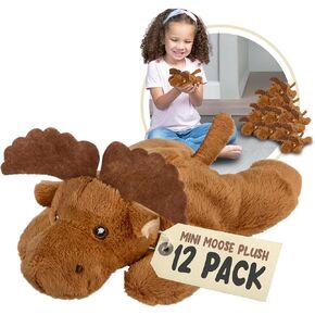 Mini Moose Plush Toys, 12 Pk Tiny Plushies Stuffed Animals Bulk, Stocking Stuffer for Girls & Boys, Animals Figures for Party Favors, Goody Bags, Classroom Treasure Box Prizes (Moose) Forest & Twelfth