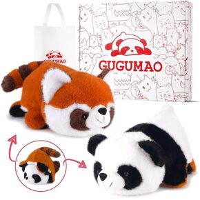 Cute Red Panda & Panda Plush Toy,Convertible Forms Stuffed Animal Red Panda Stuffed Animal Panda Plushie Christmas Birthday Gift for Baby Girl Boy Adult Kid (Red Panda M)