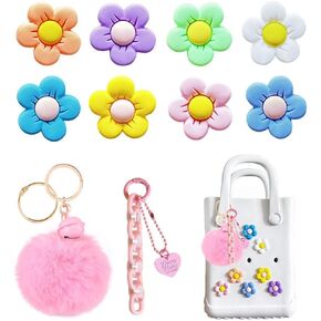 Lovely Bag Charms Accessories for Bogg Bag, 20 Pcs Flower Rubber Beach Totes Bags Accessories Charm Inserts Decorations