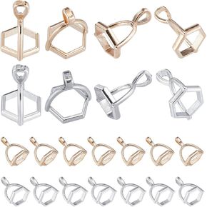 SUNNYCLUE 1 Box 80Pcs Bead Bail Cap Hexagon Bead Cap Bails Pinch Bails Gemstone Pendant Bails Clasp Dangle Charm Bead Pendant Connector Silver Gold Bullet Pendant Bails for Jewelry Making Accessories