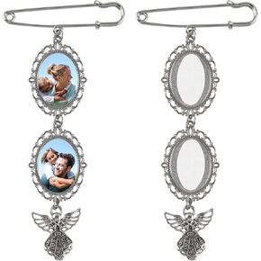 Framendino, 2 Pack Sublimation Blank Bouquet Photo Charms Pin Pouch with Angel Pendant Wedding Memory Bridal Picture Charm Clip DIY Jewelry Making Sheet