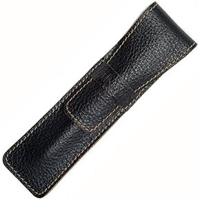 Full Grain Thin Soft Genuine Leather Single Pen Case Holder Pouch Sleeve Protector Pens Pencils Pencases (Black Cow, Set of 1)