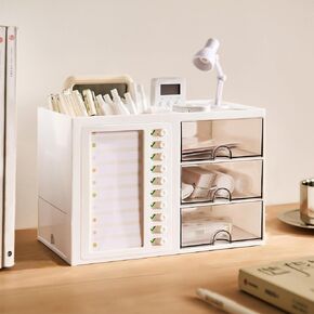 Desktop Organizer with Drawers,Plastic Desk Essentials Organization Desktop Organizers and Accessories Multi-Functional Pencil Pen Holder for Home, Office, Art Supplies