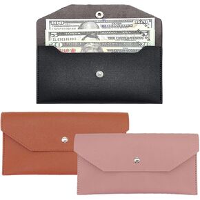 Cash Wallets for Women, PU Leather Envelope Wallet with Metal Snap Reusable Cash Stuffing Wallet for Women/Men Students Office Supplies Bank Envelopes (Black+Pink+Brown) (3, Brown+Black+Pink)