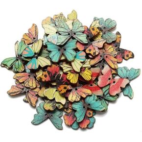 100PC DIY Wooden Buttons, a Variety of Animal Cartoon Characters, a Variety of Colors (can be Selected) (Color1)