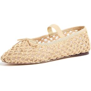AMINUGAL Raffia Ballet Flats Shoes for Women Dressy Comfortable Woven Straw Women's Flats with Elastic Strap Mesh Flats Bows Raffia Mary Jane Flats Women Ballerina Flats for Women