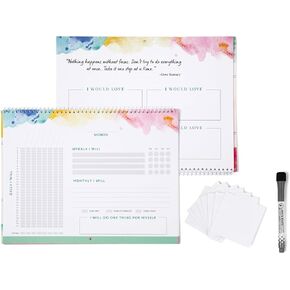 Habit Tracker Journal for Women – Undated Spiral Daily & Weekly Habit Planner with Monthly Goal Calendar, Reusable Sticky Notes, Marker, and Motivational Features