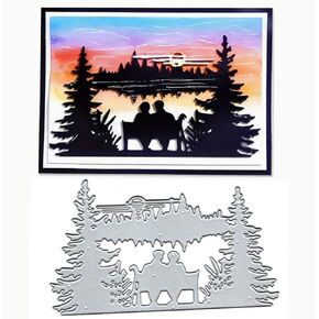 Suds&WH Lakeside Double Stool Metal Die Cuts,Spring Tree Couple Forest Cutting Dies Cut Stencils DIY Scrapbooking Decorative Embossing Paper Scrapbooking Card Making, silver, Suds&WH-001