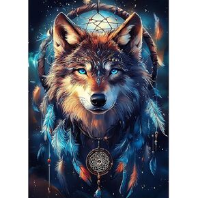 CEOVR Wolf Diamond Painting Kits for Adults, Dream Catcher Diamond Art Dots 5D Full Drill DIY Gem Art for Beginner, Adult Crafts Kits Arts and Crafts, Wall Decor for Home Office 12x16in