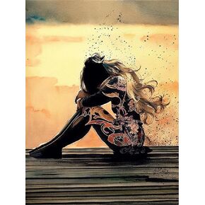 Bimkole 5D Diamond Painting Kits Lonely Sad Woman, Full Drill Beauty Sunset DIY Rhinestone Embroidery Set Paint with Diamonds Art by Number Kits Cross Stitch Home Wall Craft Decoration (12x16inch)