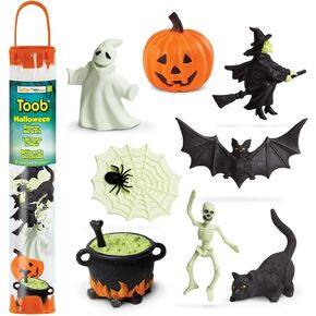 Safari Ltd. Glow-in-the-Dark Halloween Toob - Mini Figures: Bat, Cat, Skeleton, Ghost, Witch, Cauldron, Spider, Pumpkin - Educational Toy Figures For Boys, Girls & Kids Ages 3+