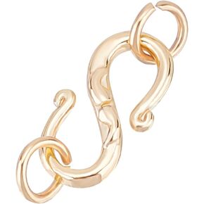 Beebeecraft 1 Box 20pcs S Hook Clasps 18K Gold Plated Brass 13.5mm Necklace Clasp Connector with 40pcs Jump Ring for DIY Jewelry Making