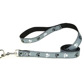 Reflective Pawprint Dog Leash, 4-Feet x 5/8-Inch Lead, Black