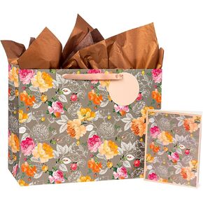 MAYPLUSS 10" Large Gift Bag with Greeting Card and Tissue Paper for Birthday/Mothers Day - Purple Butterfly