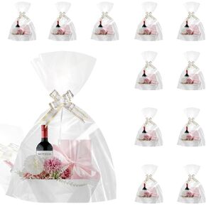 FACULX 36pcs Basket, Sturdy Kraft Baskets Empty with Pull Bows and Clear Bags, Bulk Baskets for Gifts, Housewarming, Wedding, Birthday, Party, Holiday Wrapping (Yellow)