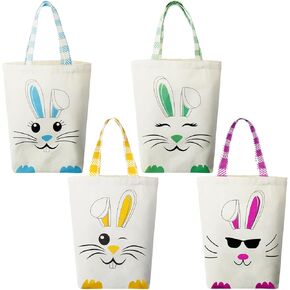 Weewooday 4 PCS Easter Canvas Bunny Bags Easter Bag Bag Spring Egg Hunts سلال قابلة لإعادة الاستخدام مع مقابض هدية الحلوى لسلال الأرنب للأطفال