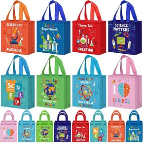 Sanwuta 24 Pcs Science Party Favor Bags Goodie Gift Treat Bag with Handles for Kids Students Party Supplies(Colorful)