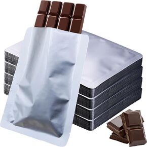 Skywin Chocolate Wrappers Heat Seal Bag (Pack of 100) - Silver, 4 x 6 Inches Chocolate Bar Wrappers Fits 2.25 x 5.5 Inches Chocolate Bar Packaging, Candy Bar Wrappers