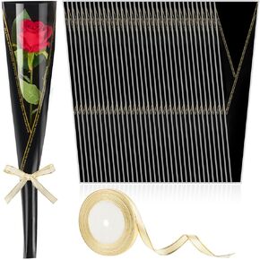 100 Pack Single Rose Sleeves, Flower Bouquet Bags Single Flower Wrapping Bags with Ribbon for Wedding, Birthday, Florist Supplies (White)