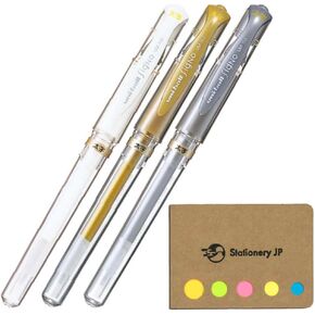 Signo Capped Gel Ink Pen, UM-153, Bold Point 1.0mm, White, Gold, Silver, 3 Colors, Sticky notes Value Set