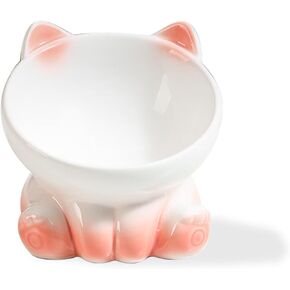 Ceramic Cat Bowl for Food and Water, Raised Cat Bowls for Indoor Cats, Prevent Whisker Fatigue Elevated Cat Bowl, Scientifically Designed Cat Bowl to Protect The Spine (White)