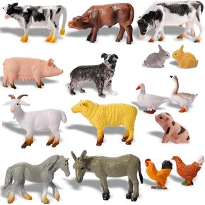 16 Pieces Mini Farm Animals Figures,Realistic Farm Animal Figurines,Plastic Farm Barn Animals Playset,Mini Learning Educational Playset for Cake Toppers Birthday Animal Themed Party Favors