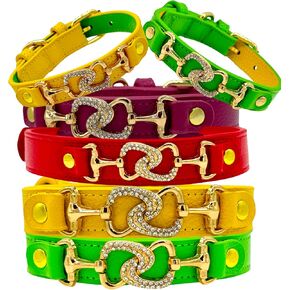 BOSS DOG DODO D Diamond Handmade Leather Dog Collar (Out Green + in Yellow, S)