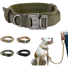 Tactical Dog Collar, Adjustable Military Training Nylon Dog Collar with Control Handle and Heavy Duty Metal Clasp for Medium to Large Dogs (Khaki Camouflage, Large)