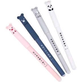 4pcs Erasable Gel Ink Pens Cute Kawaii Cartoon Cat Pig Bear Panda Animal Pen Ballpoint 0.35mm Black Ink Gel Pens Rollerball Pens Friction Pens for Student Kids Gift School Stationery Office Supplies