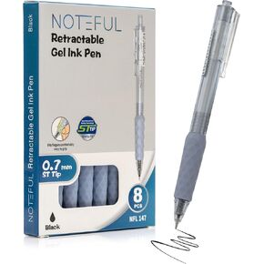 Retractable Gel Pens Clicker, Medium Point 0.7, Premium Comfort Grip for Smooth Writing Planner and School Supplies (Black, 1 Count (Pack of 8))