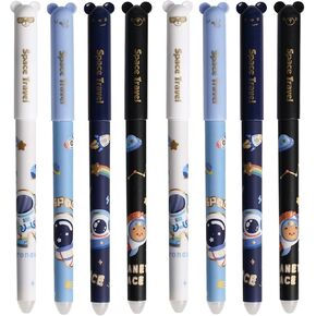 8 Pcs Erasable Pens Cute Cartoon Erasable Pens Cartoon Astronaut Erasable Gel Ink Pens 0.5mm Smooth Writing Pens Office School Pens Women Girls Boys Pens (Astronaut-Black Ink)