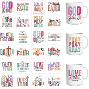 Bible UV DTF Cup Wrap - 24 Sheets Christian UV DTF Cup Wraps for 16 oz, Religious UVDTF Decals for Tumblers, Faith Rub on Transfer Stickers for Glass Cups, DIY Church Crafts