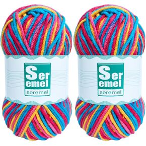 2 Pcs （2*48g/2*142yards）Crochet/Knitting Rainbow Yarn,Multicolor Variegated 100% Acrylic Yarn ,Crochet Yarn for Beginners,Soft Yarn for Crocheting Blanket and Handicraft Mini Project (Candy powder)