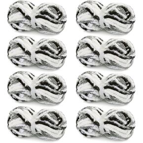 HOMBYS 8 Pack Tie Dye Chunky Chenille Yarn for Hand Knitting,Fluffy Soft Jumbo Yarn Crocheting,Super Bulky Plush Big Yarn for Chunky Blanket,Large Thick Arm Knitting Yarn, (8, Green,Khaki,Grey,White)