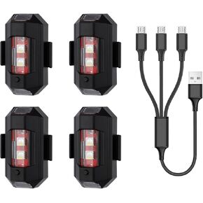 Lecart 4pcs LED Strobe Drone Light 7 ألوان USB شحن الطائرات التي تحلق أضواء ليلية مضادة للالتهاب للهواء DJI 2S/Mini 2/Mavic Air 2/Mavic Mini Drone/Bike