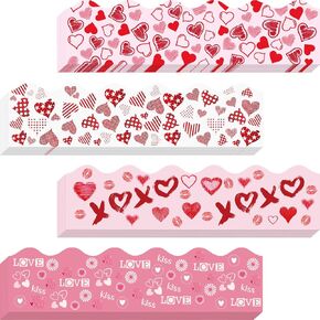 60 Pieces Valentine‘s Day Heart Bulletin Board Border Scalloped Border Sticker Valentine Self-Adhesive Decorative Bulletin Trim for Party Classroom Chalkboard Walls, 59 ft