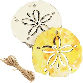30 Pack 4 Inch Wood Sand Dollar Cutouts Unfinished Wood Sand Dollar Crafts Wooden Sand Dollar Hanging Ornaments DIY Sand Dollar Craft Gift Tags for Home Party Decoration