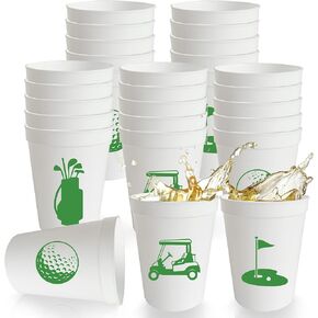 12Pcs Golf Cups, Sport Golf Themed Party Decorations, Let's Par-Tee Birthday Party Decor Sign, 16oz Cups for Golf Birthday Decor Supplies White & Green