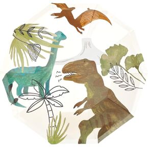 Dinosaur Plates (Pack of 8) | Dinosaur Birthday Party | Dinosaur Party Decorations | Pastel Dinosaur Paper Plates | Safari Trex Dinosaur Party Plates