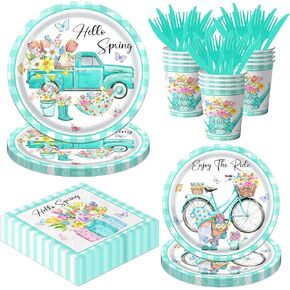 Hello Spring Plates and Napkins Wildflower Party Tablewear for Spring Birthday Party Decor includes Hello Spring Plates and Napkins Cups for Tea Party Garden Party Decorations